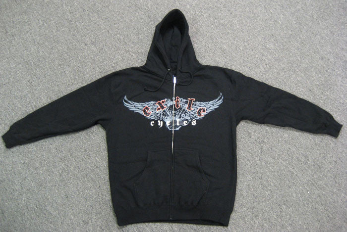 Exile Cycles - Flying Pan on Black Hoodie - rodehawg