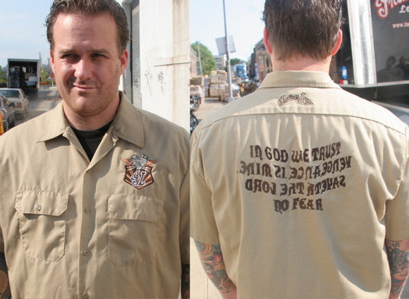 Indian Larry Neck Tattoo Dickies Beige Workshirt - rodehawg