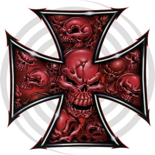 Iron Cross Red Skull  LT06003 Lethal Threat Decal