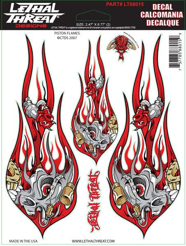 Piston Flames - 6" by 8"  - LT88015 Lethal Threat Decal - rodehawg