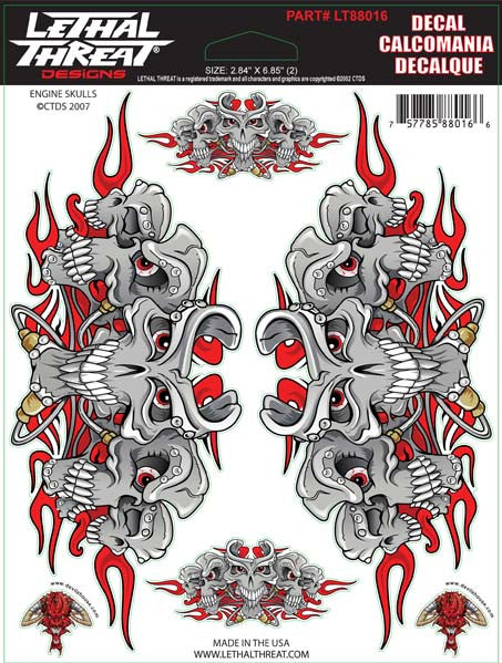 Engine-Skulls - 6" by 8"  - LT88016  Lethal threat Decal - rodehawg