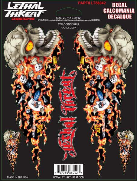 Exploding Skull - 6" by 8"  - LT88042  Lethal threat Decal - rodehawg