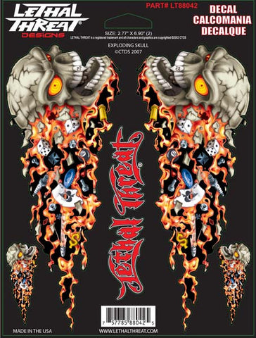 Exploding Skull - 6" by 8"  - LT88042  Lethal threat Decal - rodehawg