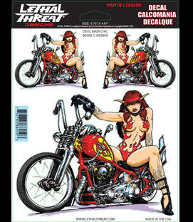 Devil Biker Chic - 6" by 8"  - LT88059  Lethal threat Decal - rodehawg