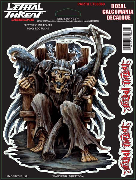 Electric chair Reaper - 6" by 8"  - LT88069  Lethal threat Decal - rodehawg