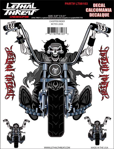 Chopper Rider - 6" by 8"  - LT88103  Lethal threat Decal - rodehawg
