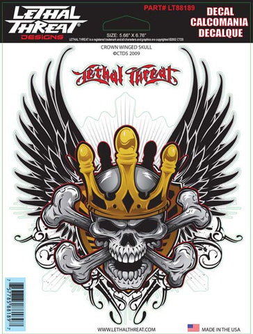 Crown Winged Skull - 6" by 8"  - LT88189  Lethal threat Decal - rodehawg