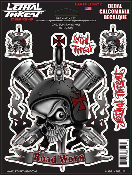 Dagger Piston + Skulls - 6" by 8"  - LT88212  Lethal threat Decal - rodehawg