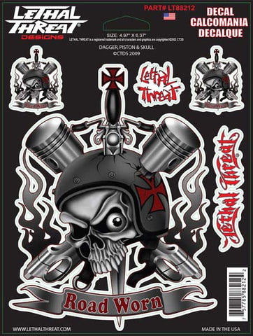 Dagger Piston + Skulls - 6" by 8"  - LT88212  Lethal threat Decal - rodehawg