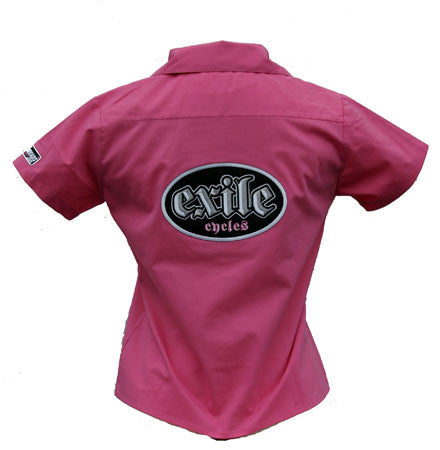 Exile Cycles Girls, Fitted Workshirt, short sleeve, Pink - rodehawg