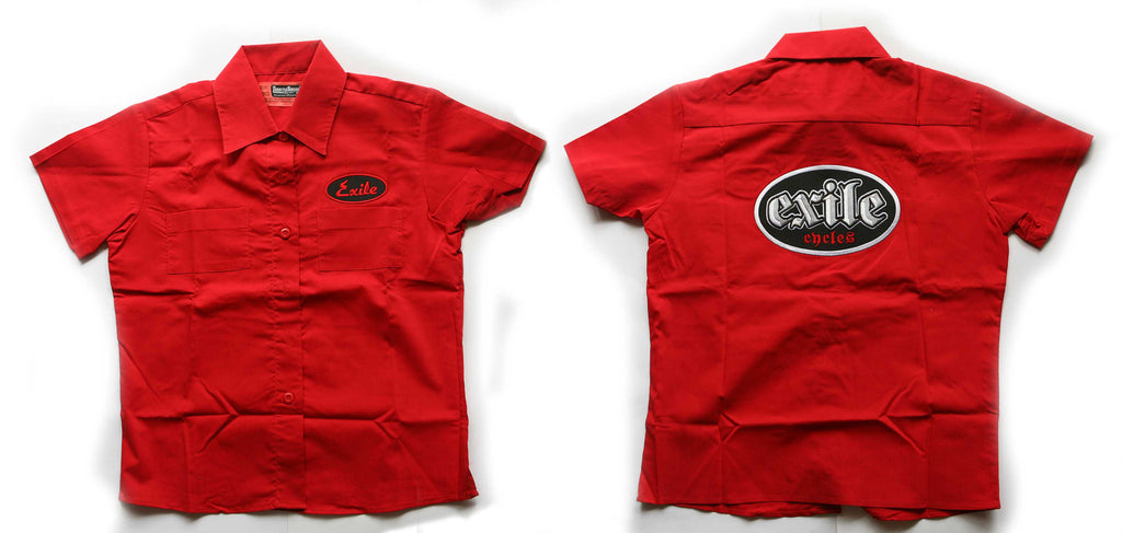 Exile Cycles Girls, Fitted Workshirt, short sleeve, Red - rodehawg