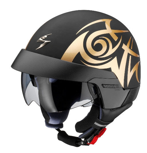 scorpion exo 100 helmet large Scorpian EXO100 Half Face Helmet Black Tribal Black Bronze – rodehawg