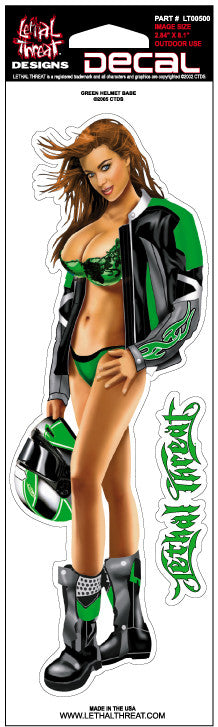 Green Helmet Babe  LT00500 Lethal Threat Decal - rodehawg