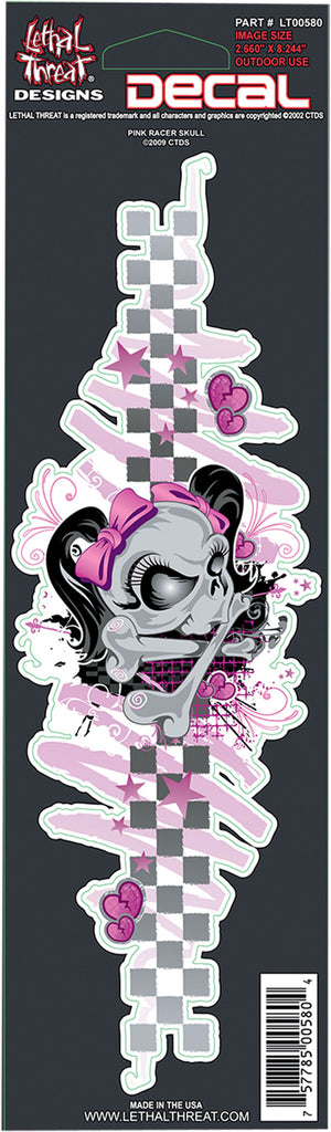 Pink Racer Skull  LT00580 Lethal Threat Decal - rodehawg