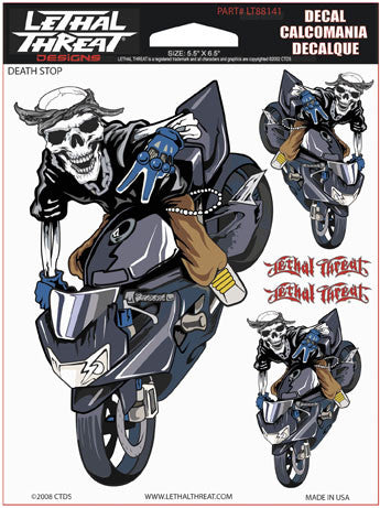 Death Stop - 6" by 8"  - LT88141  Lethal threat Decal - rodehawg