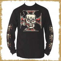 Iron Cross Skull Long (printed) Sleeve  T Shirt - by D Vincente