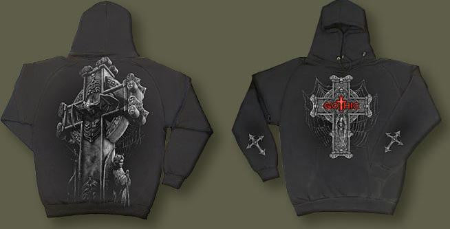 Gothic Cross Hoodie with Back Print by Spiral Design - rodehawg