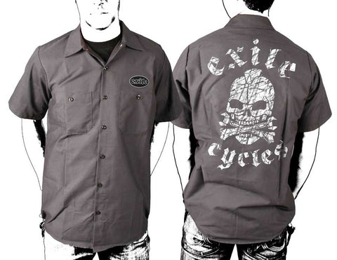 Exile Cycles - distressed exile skull - Dickies charcoal Workshirt - rodehawg