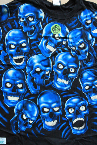 Blue Skull, liquid blue, long sleeve, front and back print T-shirt
