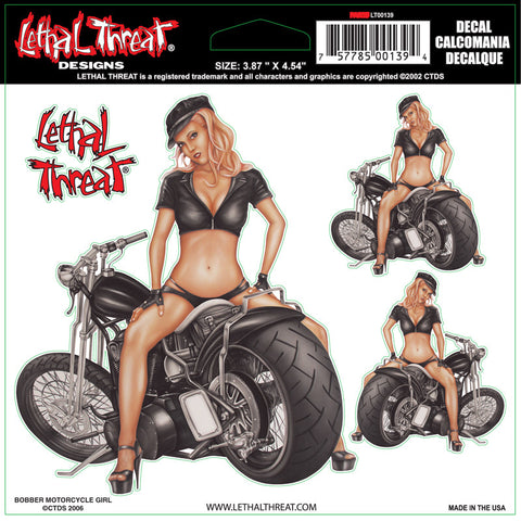 Bobber Motorcycle Girl LT00139 Lethal Threat Decal - rodehawg