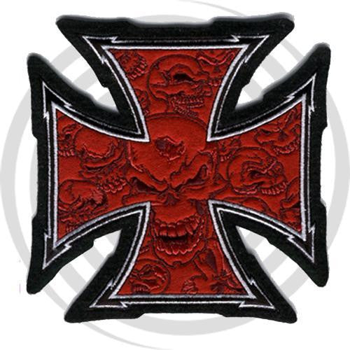 Red Iron Cross Skull Patch LT30001 Lethal Threat Patch