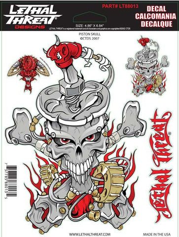 Piston-Skull - 6" by 8"  - LT88013 Lethal Threat Decal - rodehawg