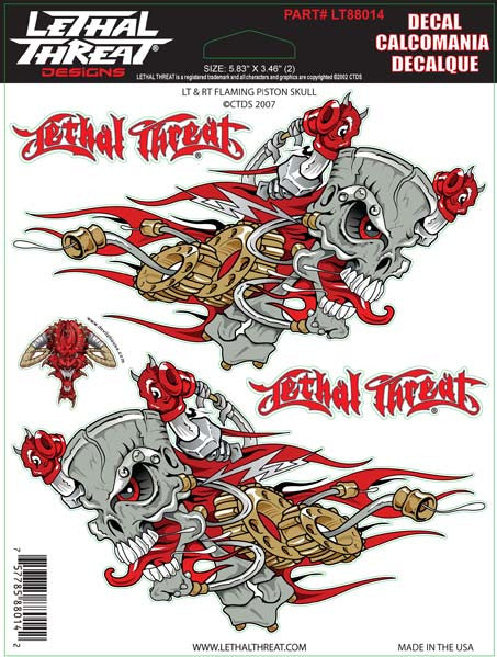 Left + Right Flaming Pistons - 6" by 8"  - LT88014 Lethal Threat Decal - rodehawg