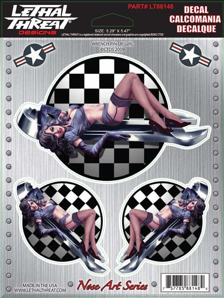 Wrench Pin Up Girl - 6" by 8"  - LT88148 Lethal Threat Decal