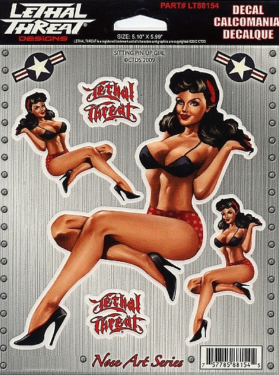 Sitting Pin Up Girl - 6" by 8"  - LT88154 Lethal Threat Decal