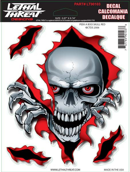 Peek a Boo Skull red - LT90103 Lethal Threat Decal