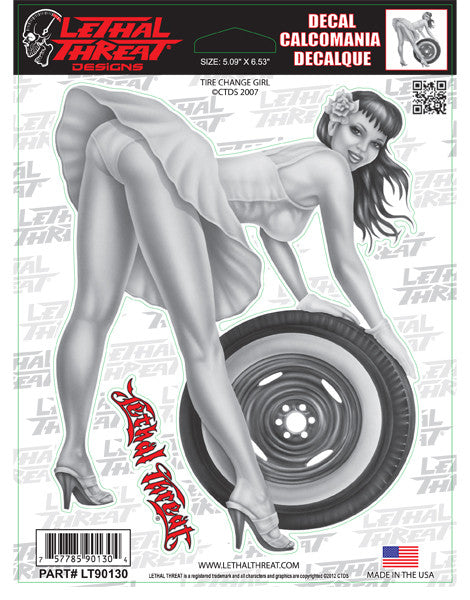 Tire change girl - 6" by 8"  - LT90130 Lethal Threat Decal