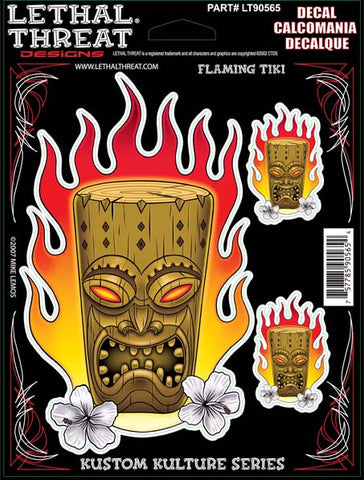 Flaming Tiki - 6" by 8"  - LT90565  Lethal threat Decal - rodehawg