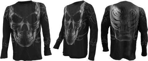 Skull Wrap Long Sleeve T Shirt with Back Print by Spiral Design