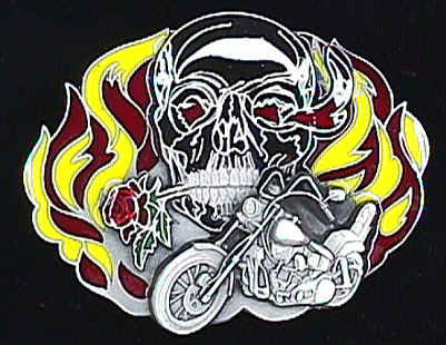 Flames Skull and Harley Biker Belt Buckle Siskiyou - rodehawg