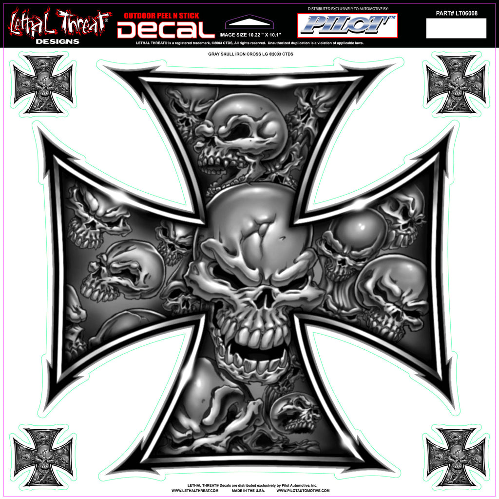 Iron Cross Grey Skull  LT06008 Lethal Threat Decal - rodehawg