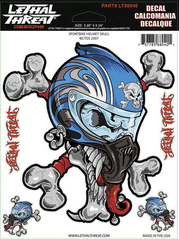 Sportbike Helmet Skull - 6" by 8"  - LT88040 Lethal Threat Decal