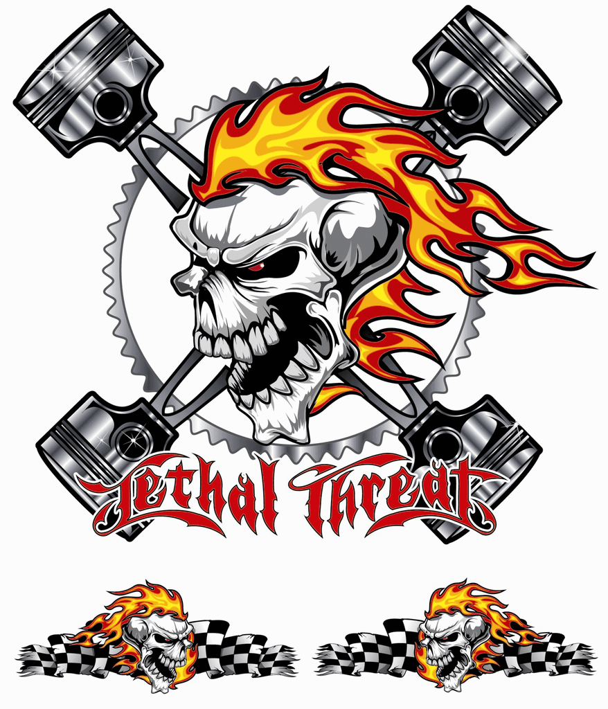 Racing Skull - 6" by 8"  - LT90118 Lethal Threat Decal