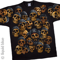 Kids Pirate Skull Black T Shirt Liquid Blue