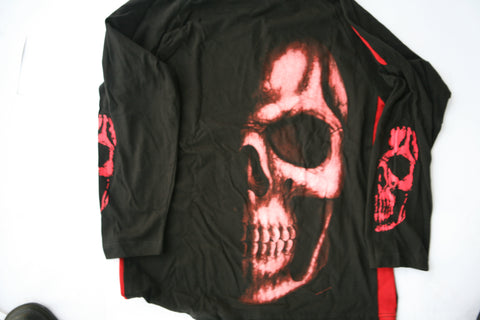 Red Skull Long Sleeve T Shirt with Back Print by Spiral Design